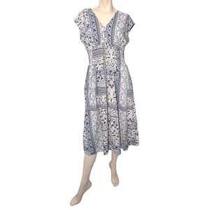 Old Navy Womens Blue White Paisley V Neck Midi Dress Size Medium Bohemian Casual